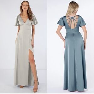 Azazie Gray Maxi Dress with Unique Back Design